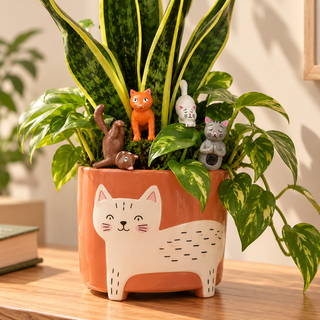 Set de 4 marqueurs Pot de Fleur Yoga Chat